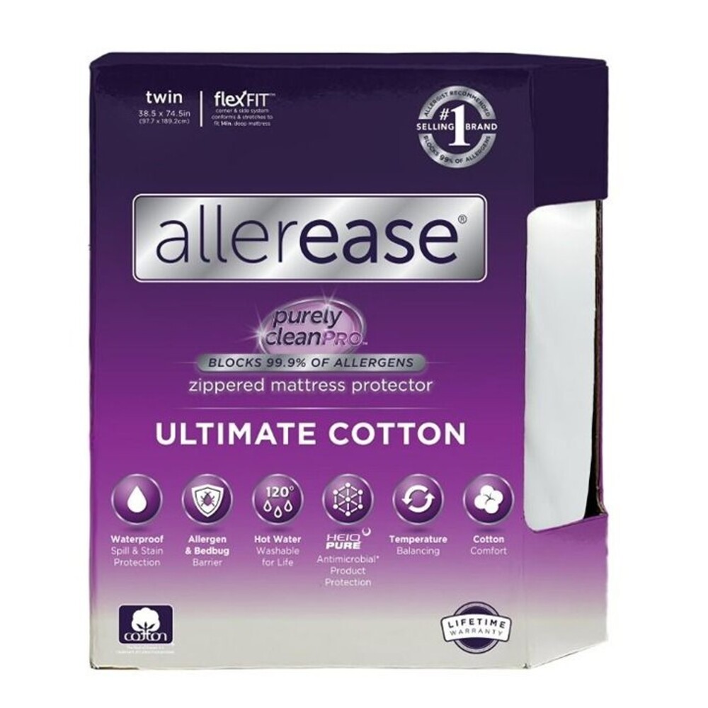 NEW AllerEase Ultimate Cotton Top Mattress Protector, Twin, Zippered, Waterproof